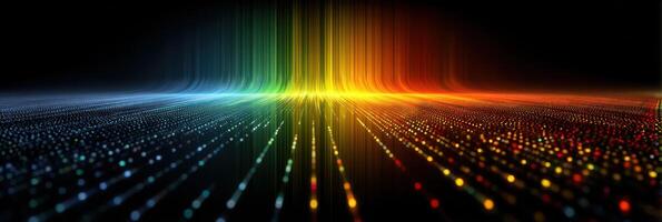 Vibrant spectrum of colored light beams illuminating a dark space with reflective dots photo