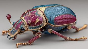 Vibrant metallic beetle showcasing intricate patterns and colors during natural light exposure photo