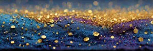 Sparkling golden dust on a vibrant blue and purple background created by artful arrangement photo