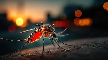 Close-up of a mosquito at sunset highlighting its intricate details and vibrant colors photo