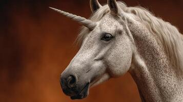 Elegant unicorn with a sparkling horn against a dramatic background at twilight photo