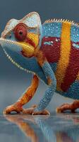 Colorful chameleon showcasing vibrant patterns and textures in a controlled indoor environment during daylight photo