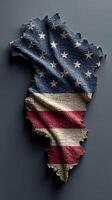 Torn fabric revealing United States flag design in creative textile art photo