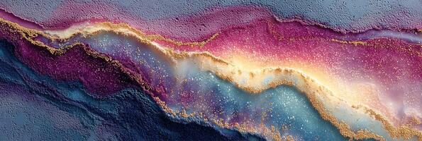 Colorful abstract design showcasing a blend of purple, gold, blue, and white hues with textured details in a fluid pattern photo