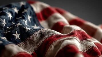 Close-up view of a beautifully textured American flag draped over a surface, showcasing its colors and patterns photo