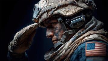 Soldier salutes with respect and determination in a rugged military environment during an intense training exercise photo