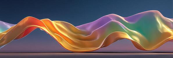 Colorful flowing fabric creates an ethereal visual on a calm backdrop during twilight hours photo