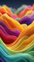Colorful wave patterns create a vibrant abstract landscape with soft textures and gradients photo