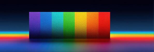 Bright spectrum of colors displayed on a smooth surface with reflected light in a serene, dark environment photo