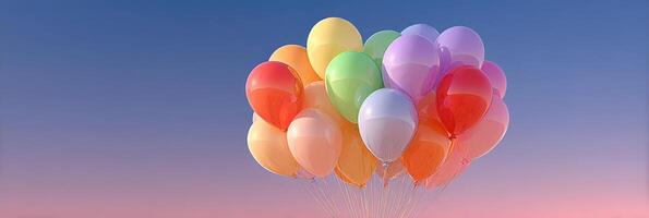 Colorful balloons float against a sunset sky creating a festive atmosphere for celebrations and events photo