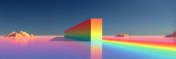 Colorful prism emitting a vibrant rainbow in a serene mountainous landscape during daylight photo