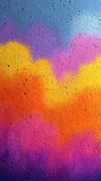 Bright abstract mural with vibrant colors on urban wall during sunny day photo