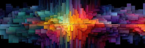 Vibrant abstract wave pattern displayed with colorful blocks and gradients in a digital artwork at nighttime photo