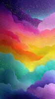 Bright and colorful abstract landscape with vibrant skies and soft clouds at dusk photo
