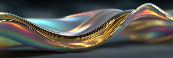 Colorful wavy fabric showcases vibrant hues and reflections in a modern abstract display at an art exhibit photo