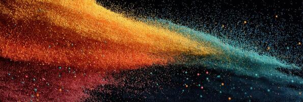 Vibrant colored powders create a stunning display resembling a cosmic landscape during an artistic performance photo