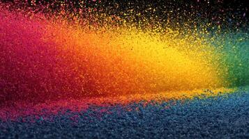 Vibrant explosion of colored powder creates a dynamic abstract pattern against a dark background photo