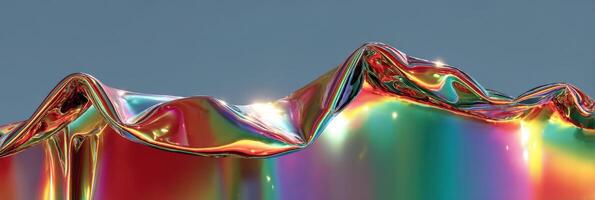 Colorful iridescent waves created by light reflection on a metallic surface during daylight photo