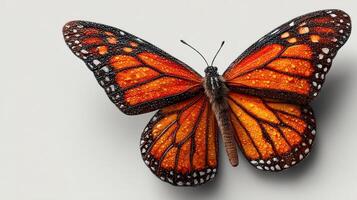 Monarch butterfly resting on a smooth surface showcasing its vibrant orange and black wings photo