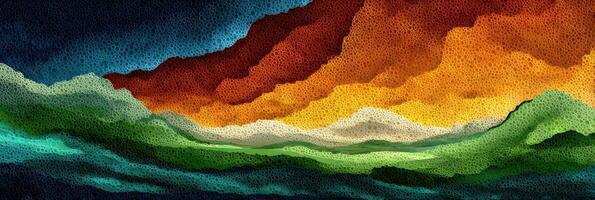 Colorful abstract landscape with layered clouds during sunset reflecting vibrant hues over mountains photo