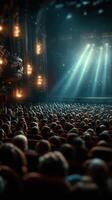 Audience enjoys a captivating performance in an ornate theater with dramatic lighting effects photo