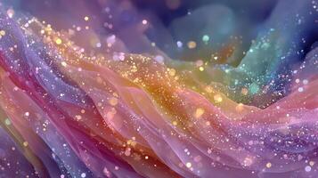 Colorful abstract wave with vibrant sparkles in a fluid motion display during nighttime photo
