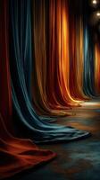 Vibrant curtains in rich colors create a dramatic ambience in a theater setting photo
