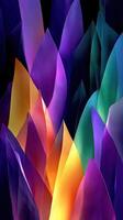 Vibrant abstract colors resembling leaves captured in a dynamic display of light and shadow in dark surroundings photo