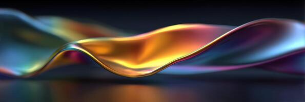 Colorful waves of iridescent material shimmer under low light, showcasing a vibrant blend of hues and smooth textures photo