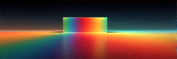 Colorful abstract landscape with a vibrant rectangular prism in a surreal environment during twilight hours photo