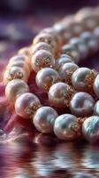 Exquisite pearl necklace adorned with sparkling gems resting elegantly on a soft fabric background photo