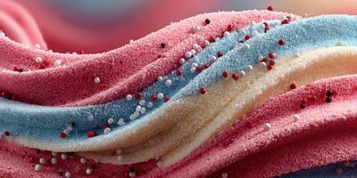 Colorful dessert swirl with vibrant layers and sprinkles creating an inviting visual appeal in a close-up view photo
