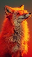 Stylish fox with sunglasses posed against a warm gradient backdrop during a sunset photo