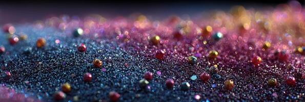 Colorful sparkling glitter spread across a dark surface creating a vibrant and dazzling effect photo