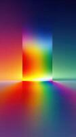 Colorful light display reflecting on smooth surface in a digital art setting at sunset photo