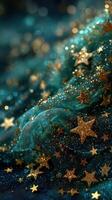 Starry fabric with shimmering gold accents creates a whimsical atmosphere for festive decorations and celebrations photo