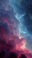 Vibrant cosmic clouds illuminated by starlight in a breathtaking night sky photo