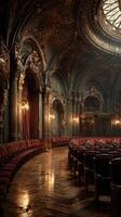 Elegant theater interior with ornate architecture and soft lighting showcasing luxurious seating and intricate details photo