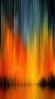 Striking abstract artwork showcasing vibrant colors in vertical lines resembling a fiery sunset over a tranquil lake photo