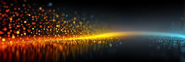 Vibrant light particles create a stunning gradient effect in a dark setting during nighttime photo