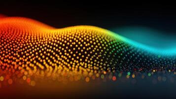 Colorful wave patterns created by vibrant particles glowing in the dark background with smooth curves and flowing motion photo