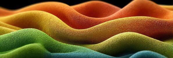 Colorful abstract fabric waves flowing together, creating a vibrant visual experience in a dark setting photo