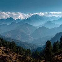 Majestic mountains and valleys under a clear sky showcasing nature's beauty during the day photo