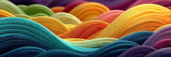 Colorful textile waves create a vibrant texture in a fabric display showcasing craftsmanship and design elements photo