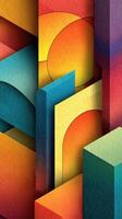 Colorful geometric patterns form a vibrant abstract composition showcasing depth and contrast in a playful manner photo