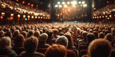 Crowd gathered in theater waiting for performance during evening show in downtown location photo