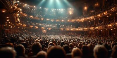 Crowd enjoying a live performance in an ornate theater during an evening show photo