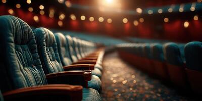 Empty theater seats create a tranquil atmosphere before the show begins in a vibrant performance space photo