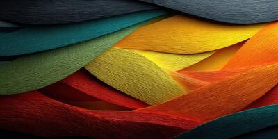 Colorful fabric ribbons arranged in a wavy pattern showcasing vibrant textures and hues in a dynamic composition photo