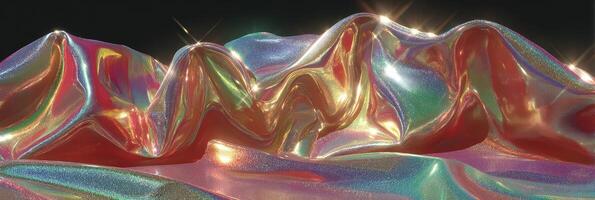 Shimmering fabric waves under soft lighting create a vibrant display of colors and textures for visual art exploration photo